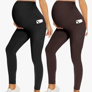 Maternity High-Waist Leggings - Black and Brown